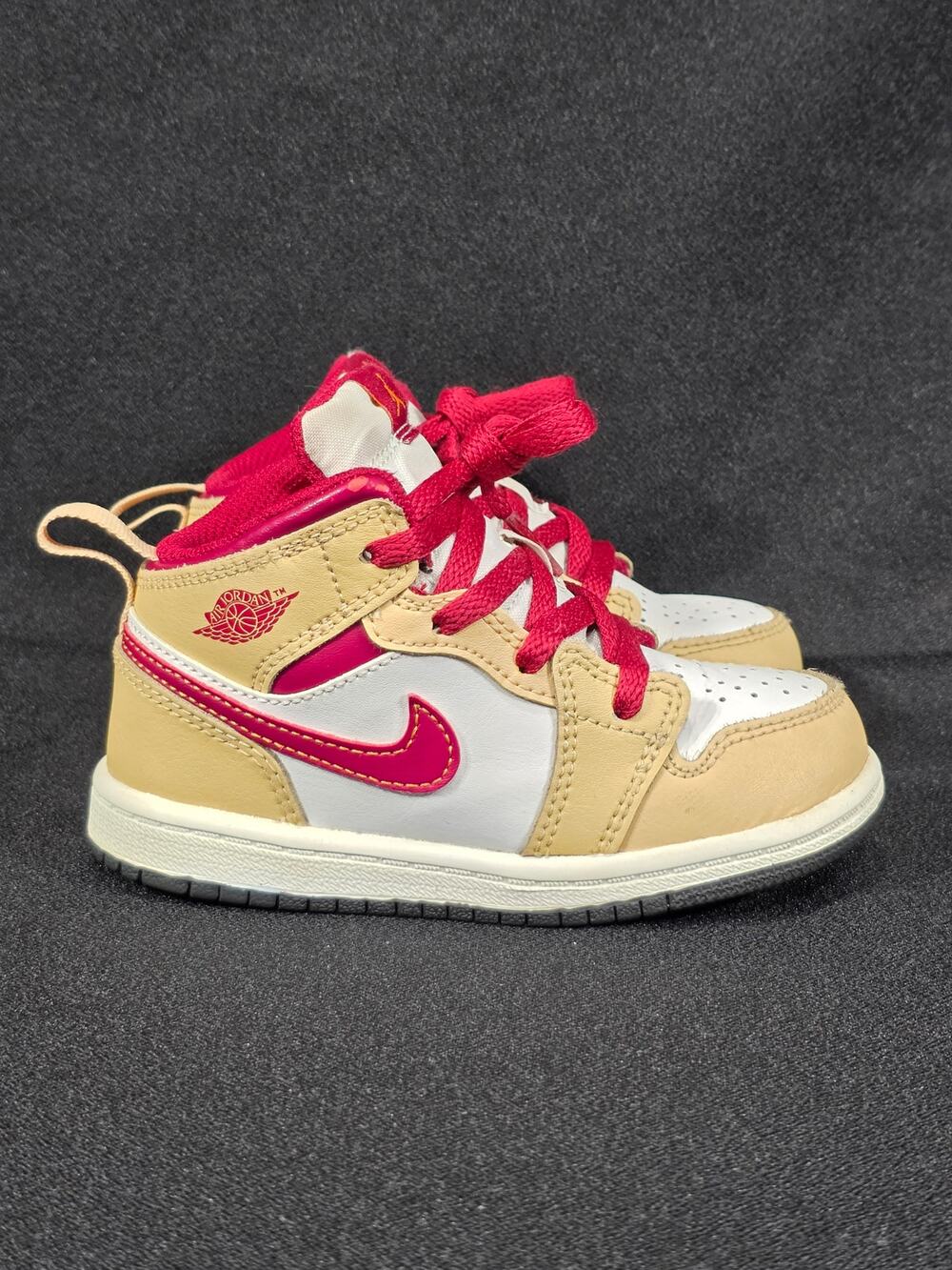 Nike Air Jordan 1 Mid TD Leather Light Curry Cardinal Red Toddler 8C
